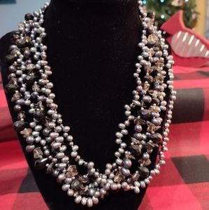 SALE! VINTAGE Multi-Strand Cascade Peacock Pearls & Smoky Quartz Necklace